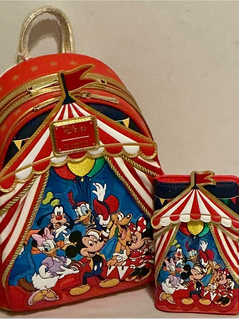 Disney Loungefly Mickey & Friends Circus Backpack & Wallet Bundle-2pc Set